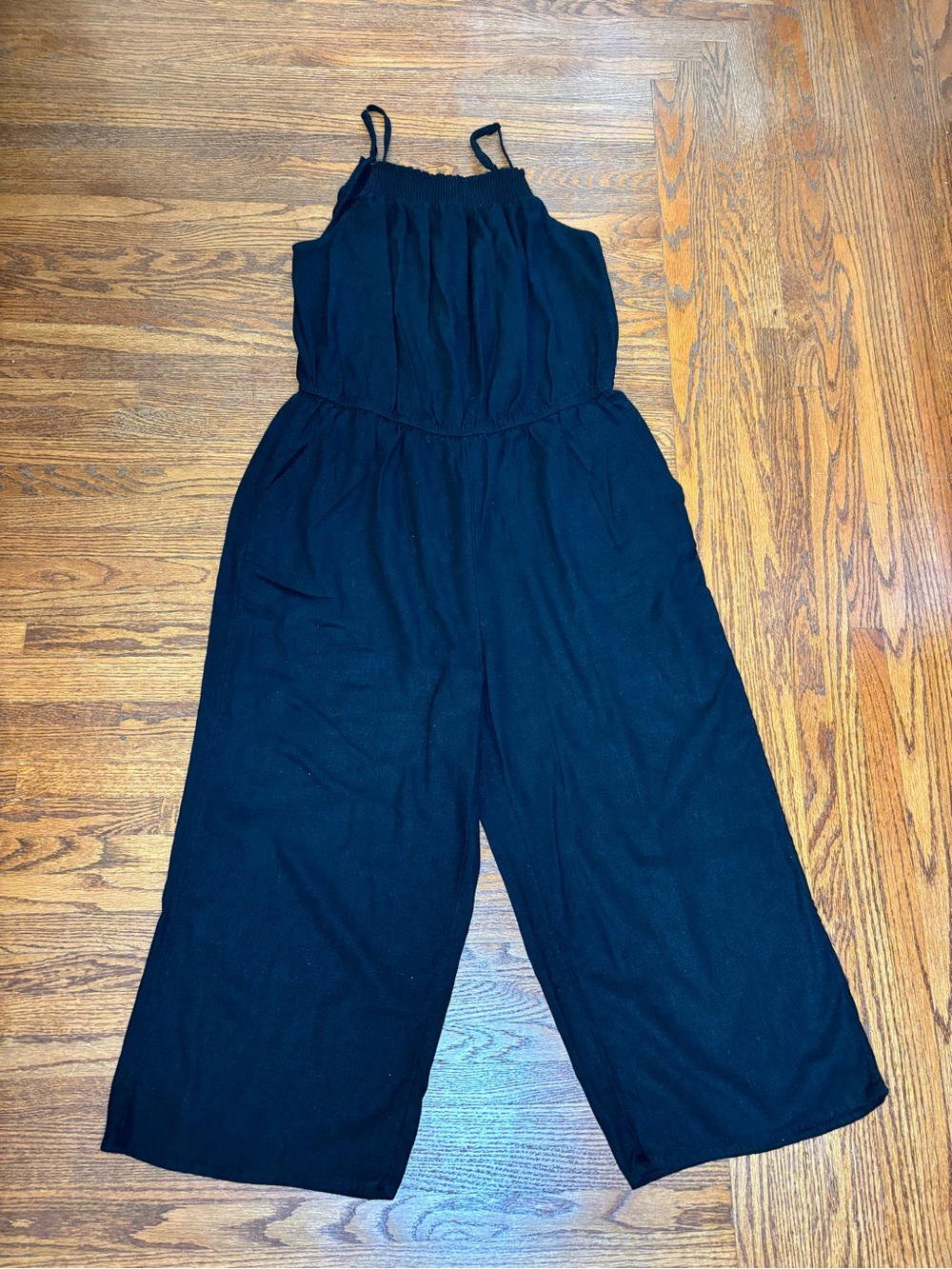 Old Navy Black Smocked Linen Blend Jumpsuit - Size L